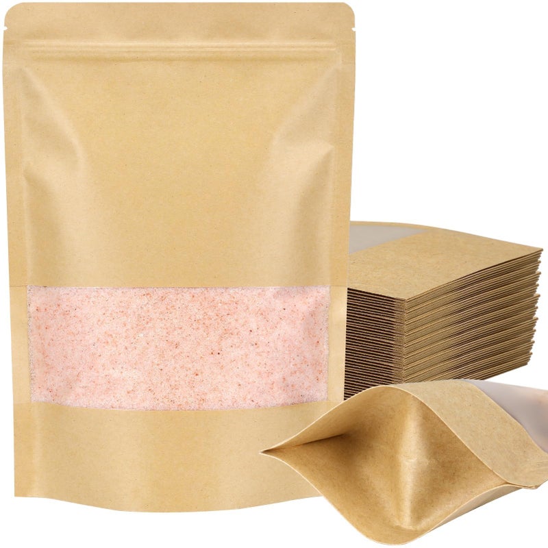 Blisstime Stand Up Pouches, 50 Pack Kraft Paper Bags with Matte Window and Tear Notch Resealable Bags for Small Business Home Use (6.5 x 8.7 Inches) - Image 1